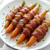 A plate of carrots wrapped in bacon.