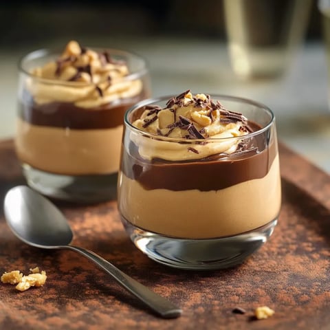 Dois copos de sobremesa de chocolate.
