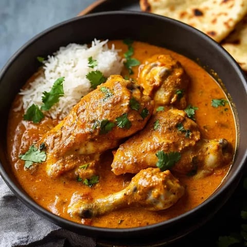 Um bowl de frango com arroz.