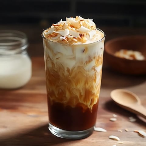 Copo de café com coco por cima.